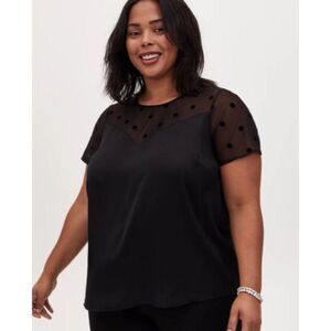 Torrid Black Polka Dot Sheer Sleeve Top
